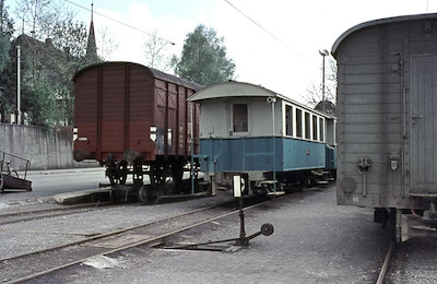 WSB (ehemals AS), Schöftland, SBB-Wagen auf Rollbock, Aufnahme 1956