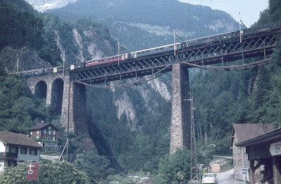 SBB Gotthardbahn, Amsteg, Kerstelenbachbrücke im Zustand vor 1969, Aufnahme 1967