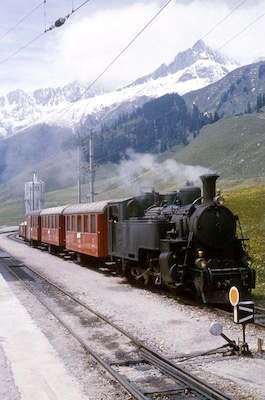 Furka-Oberalp-Bahn, Sedrun, HG 3/4 4, Aufnahme 1961