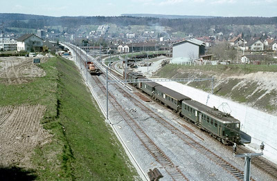 SBB, Brugg, Verbindungslinie und Linie nach Brugg AG, Personenzug mit Be 4/6, Aufnahme 1967