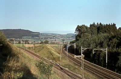 SBB, Gleisdreieck Gexi, Güterzug zwischen Othmarsingen und Hendschiken, Aufnahme 1956