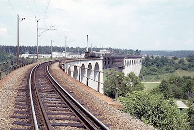 SBB, Rheinbrücke Eglisau, Schnellzug Schaffhausen - Zürich mit Ae 4/7, Aufnahme 1963
