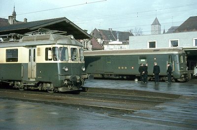 SOB, Bahnhof Rapperswil, BDe 4/4 53 der BT und SBB Dzt, Aufnahme 1968