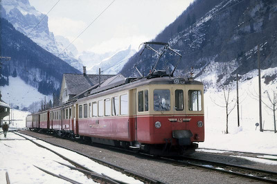 AB, Wasserauen, Personenzug mit ABe 4/4 45 und ABDm 2/4 56, Aufnahme 11. April 1970 (Photo: Karl Meyer)