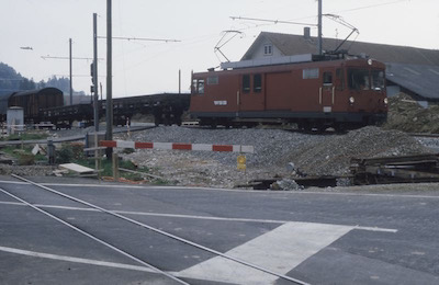 WSB Bleien, Güterzug, altes und neues Geleise, Fj. 1983