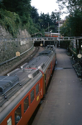 SBB, FB, Zürich-Stadelhofen, RABDe 12/12, im Hintergrund Forchbahn mit BDe 4/4, Aufnahme 1968