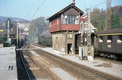SBB, Station Aarburg-Oftringen, Personenzug mit Ae 3/6 I, Aufnahme 1969