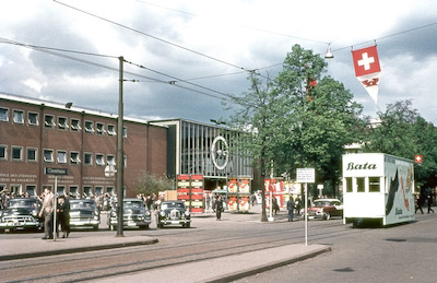 BVB, Basel-Mustermesse, Reklametram, Aufnahme 1957