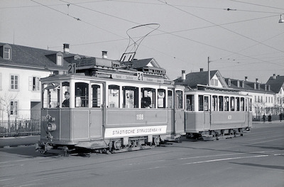 VBZ, Zürich-Kalkbreite, Tram Ce 2/2 1198, Aufnahme 1957