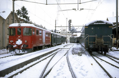 SBB Beinwil am See, Winter, provisorischer Kopfbahnhof, 1970