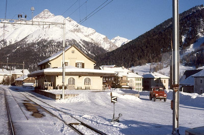 RhB S-chanf Bahnhof, Winter, 1988