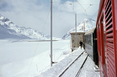 Lago Bianco, Winter, Berninabahn, Station Hospiz, 1968
