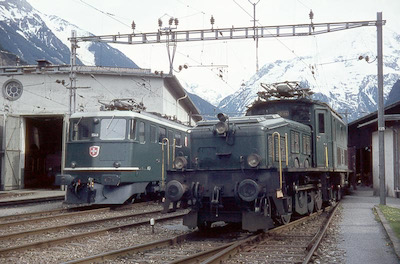 SBB Gotthardbahn, Erstfeld, Be 6/8 III 13314, Ae 6/6 11448 Sion, Aufnahme 1970
