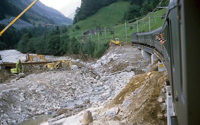 SBB Gotthardbahn, Gurtnellen, Unwetterschäden, Aufnahme 1987