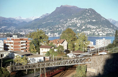 SBB, Strecke Bellinzona-Chiasso, Lugano-Paradiso, S. Salvatore Bahn, Lago di Lugano, Aufnahme 1970