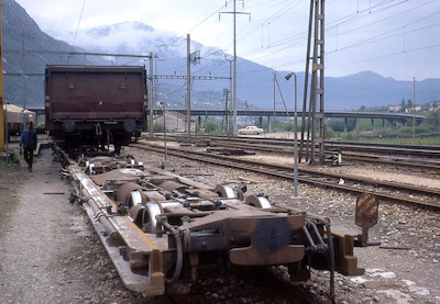 Bellinzona-Mesocco-Bahn, Castione-Arbedo, Rollschemel-Anlage, Aufnahme 1972
