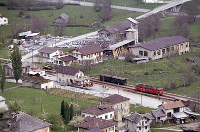 Bellinzona-Mesocco-Bahn, Grono, RhB BDe 4/4 491, Aufnahme 1972