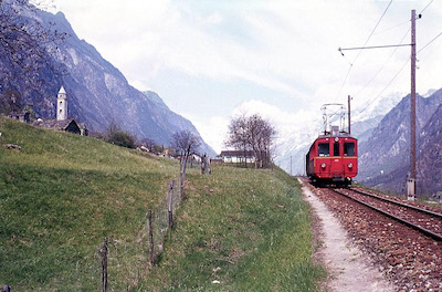 Bellinzona-Mesocco-Bahn, Cama, RhB ABDe 4/4 452, Aufnahme 1972