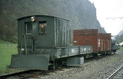 Bellinzona-Mesocco-Bahn, Cabbiolo, Schneepflug, Aufnahme 1972