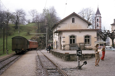 Bellinzona-Mesocco-Bahn, Station Soazza, RhB ABDe 4/4, Aufnahme 1972