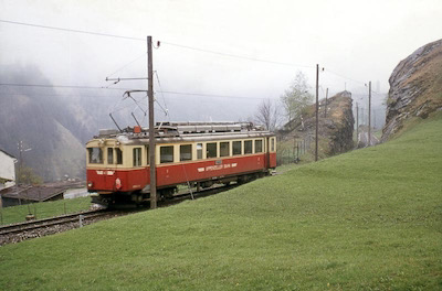 Bellinzona-Mesocco-Bahn, unterhalb Mesocco, AB ABe 4/4 41, Aufnahme 1972
