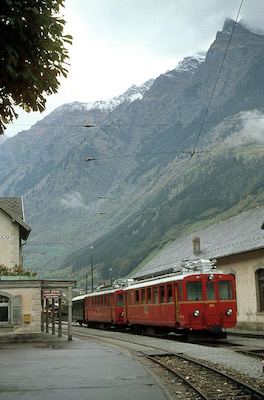 Bellinzona-Mesocco-Bahn, Bahnhof Mesocco, RhB ABDe 4/4 453, Aufnahme 1972