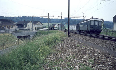 SBB, Busswil, Abzweigung Richtung Biel, bzw. Büren an der Aare, RBe 4/4, Aufnahme 1969