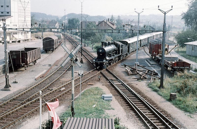 SBB, Kerzers, Dampfzug mit A 3/5, Aufnahme 1972