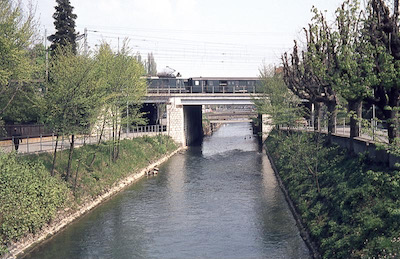 SBB, Biel, Brücke über den Schüsskanal, Schnellzug mit Re 4/4 II, Aufnahme 1976