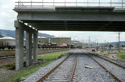 SBB, Umbau Rotkreuz, Blickrichtung Westen, Güterzug mit Ae 6/6, Aufnahme 1971