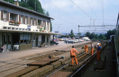 SBB, Bahnhof Uzwil, Gleisarbeiten, Aufnahme 1987
