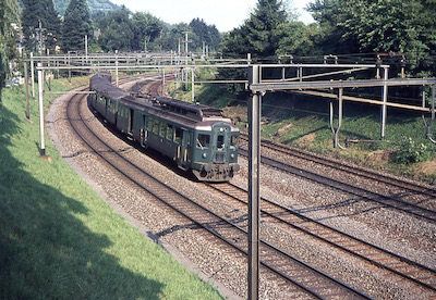 SBB, Winterthur Einfahrt von Osten her, Personenzug mit BDe 4/4, Aufnahme 1970