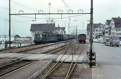 SBB, Bahnhof Schmerikon, Personenzug mit ABe 4/4 71 der SOB, Aufnahme 1967