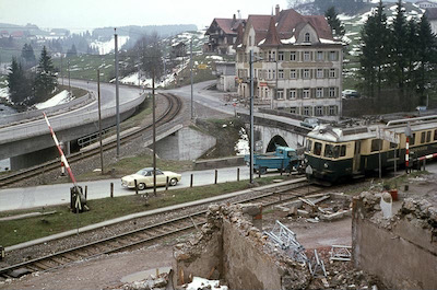 SOB, Biberbrugg, Verzweigung Arth Goldau / Einsiedeln, BDe 4/4 51 der BT, Aufnahme 1967