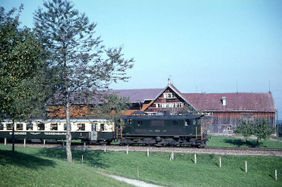 BT, zwischen Schachen und Degersheim, Personenzug mit Be 4/4, Aufnahme 1966