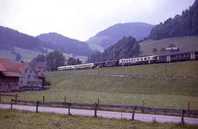 BT, Brunnadern-Neckertal, SOB Pendelzug mit ABe 4/4 71, Aufnahme 1973