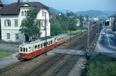 WB, Liestal Ausfahrt Süd-Ost, Personenzug mit BDe 4/4 2, Aufnahme 1967