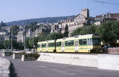 TN, Neuchâtel Quai Philippe-Godet, Tram 5 mit Be 4/4 501, Aufnahme 1989